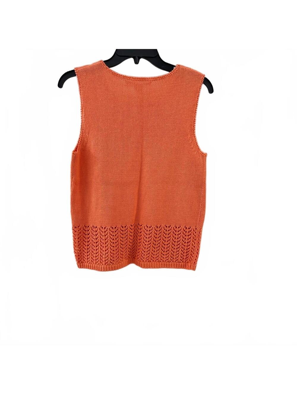 Vintage 70s Orange Crochet Knit Sweater Tank Top Boho Festival Vest PM - Picture 2 of 4